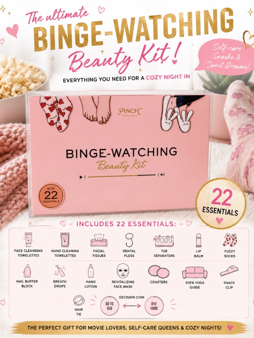 NWT Pinch Provisions Binge-Watching Beauty Kit 22 Essentials Gift Set